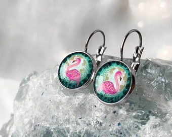 Flamingo earrings for animal admirer, pink flamingo earrings for crazy teenager, unique animal jewelry, gift for best friend's birthday