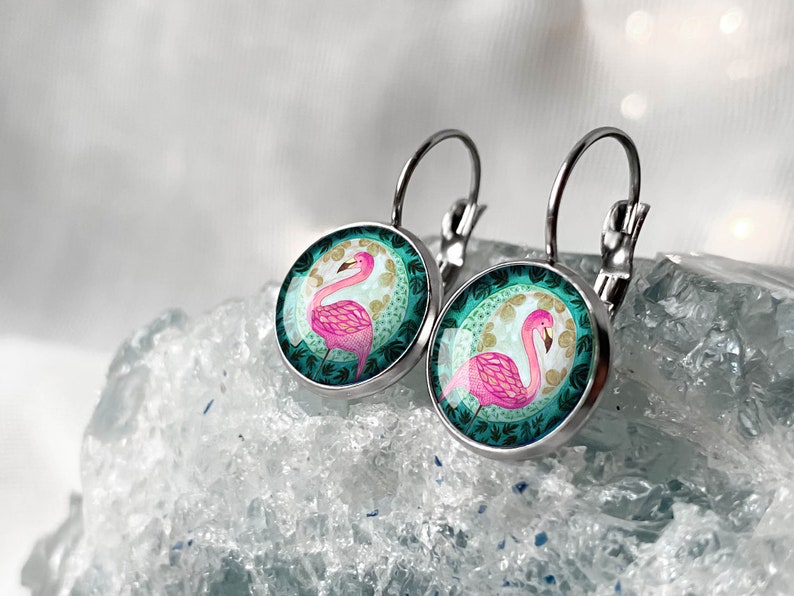 Flamingo earrings for animal admirer, pink flamingo earrings for crazy teenager, unique animal jewelry, gift for best friend's birthday image 1