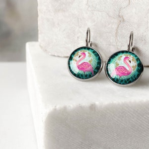 Flamingo earrings for animal admirer, pink flamingo earrings for crazy teenager, unique animal jewelry, gift for best friend's birthday image 2