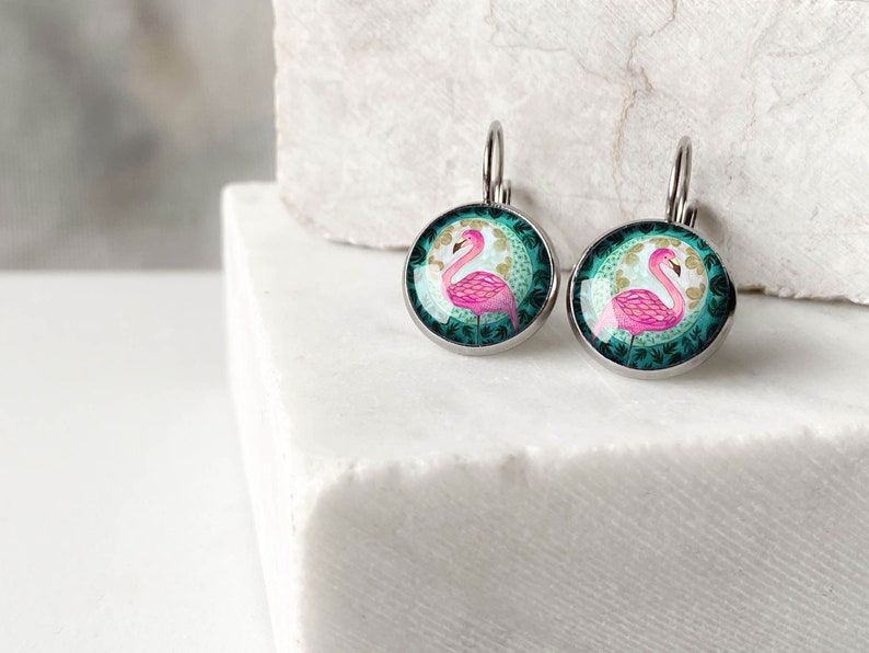 Flamingo earrings for animal admirer, pink flamingo earrings for crazy teenager, unique animal jewelry, gift for best friend's birthday image 2