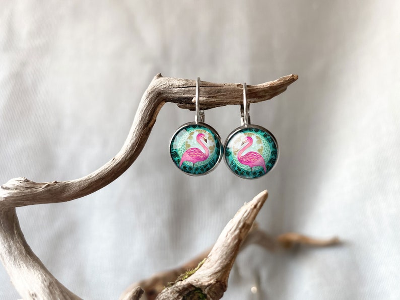 Flamingo earrings for animal admirer, pink flamingo earrings for crazy teenager, unique animal jewelry, gift for best friend's birthday image 4