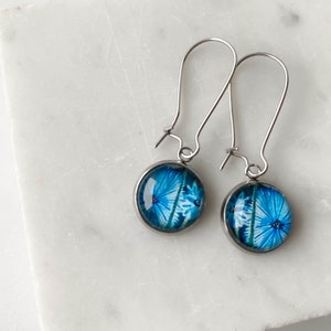 Blue cornflower earrings for summer party, floral artistic earrings for casual look, unique botanical boho look, special gift idea for her image 8