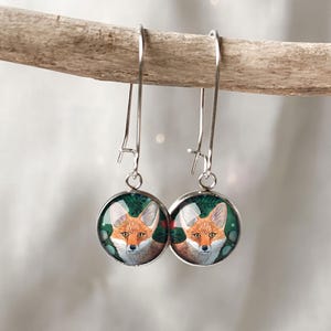 Fox-oorbellen: roestvrijstalen dierenillustratie hangoorbellen