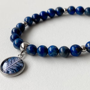 Lapis Lazuli beads bracelet with botanical medallion for romantic date, natural stone bracelet, gift idea for best friend's birthday image 6