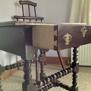 Late 17th century style bobbin side table.with Burr elm top. image 5