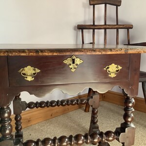 Late 17th century style bobbin side table.with Burr elm top. image 4