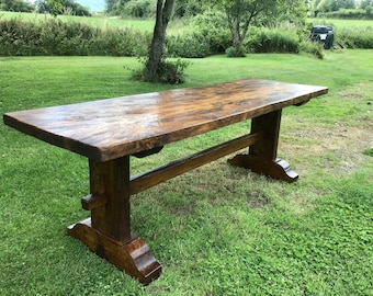 Old Elm single plank top Trestle Table