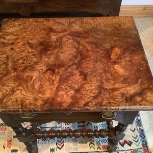 Late 17th century style bobbin side table.with Burr elm top. image 2