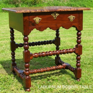 Late 17th century style bobbin side table.with Burr elm top. image 1