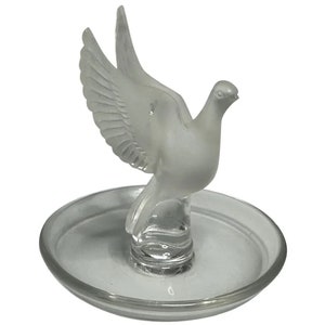 Lalique Frosted Crystal Thalie Dove Ring Pin Tray FREE SHIPPING!