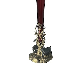 Elkington & Co. Epergne Gilt Bronze Bovine Equine Figural Cranberry Glass Centerpiece Vase c.1851