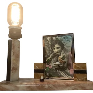 Art Deco Marble Lamp with Flapper Photo Frame