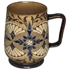 Antique Doulton Lambeth Stoneware Mug, c. 1881, Floral Design
