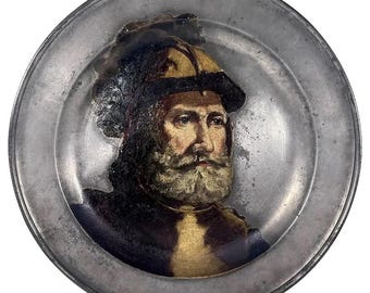 Georgian John Townsend Pewter Sadware Charger Decorated French School "A Knight"