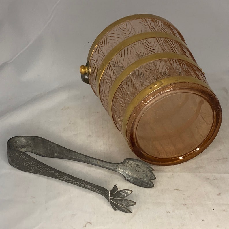 Cambridge Pink Glass Ice Bucket Keg Pattern With Tongs C. Etsy