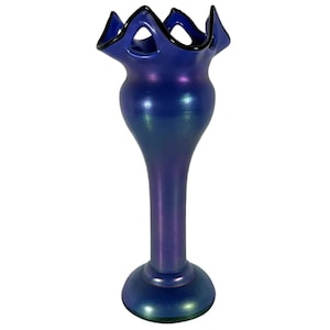 Loetz Iridescent Blue Glass Vase: Austrian Pierced Art Nouveau Vase, c. 1905