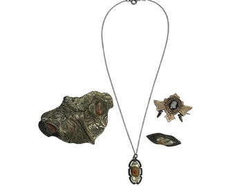 Antique Jewelry Collection: Art Nouveau Lion Buckle, Sterling Abalone Necklace, Victorian Brooch