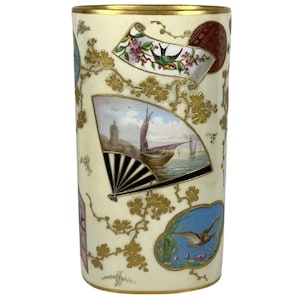 French Japonisme Faience Vase: Creil-Montereau Hand-Painted Porcelain