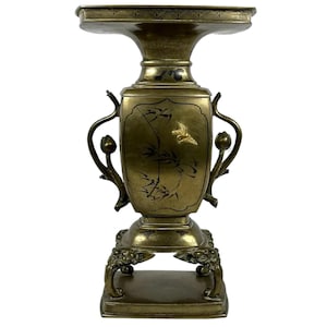 Meiji Japanese Bronze Ikebana Vase: Mixed Metals Usubata
