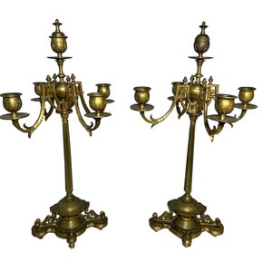 Aesthetic Movement Brass Candelabra Pair FREE SHIPPING!