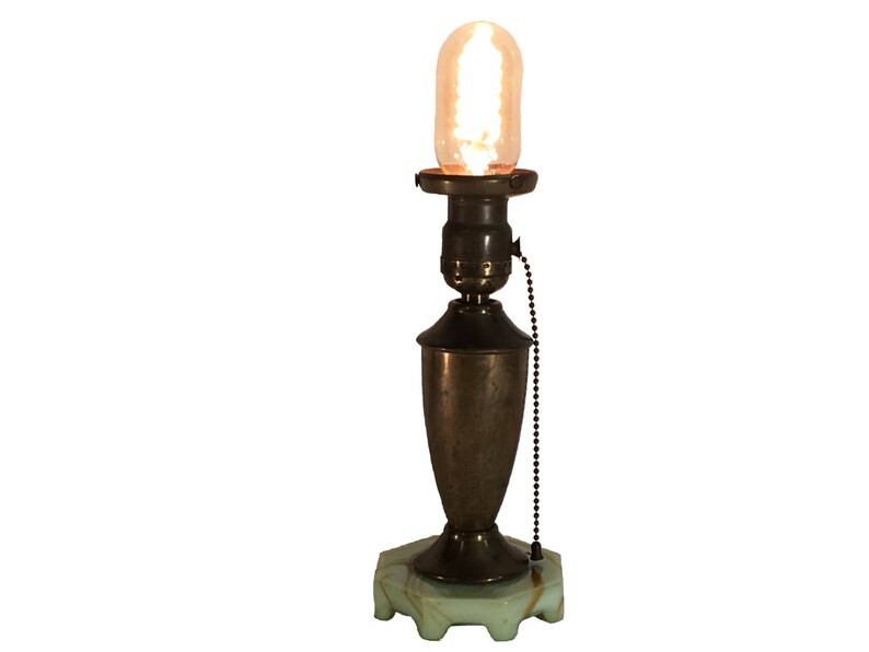 Art Deco Jadite Green Onyx Base Brass Table Lamp
