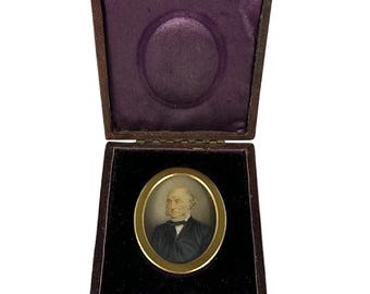 Antique Miniature Portrait Painting of Gentleman in Original Presentation Case