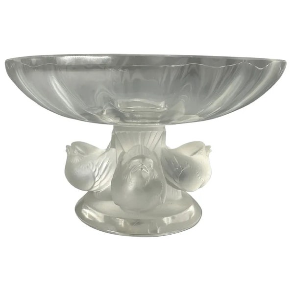 Lalique Crystal Nogent Four Sparrow Compote