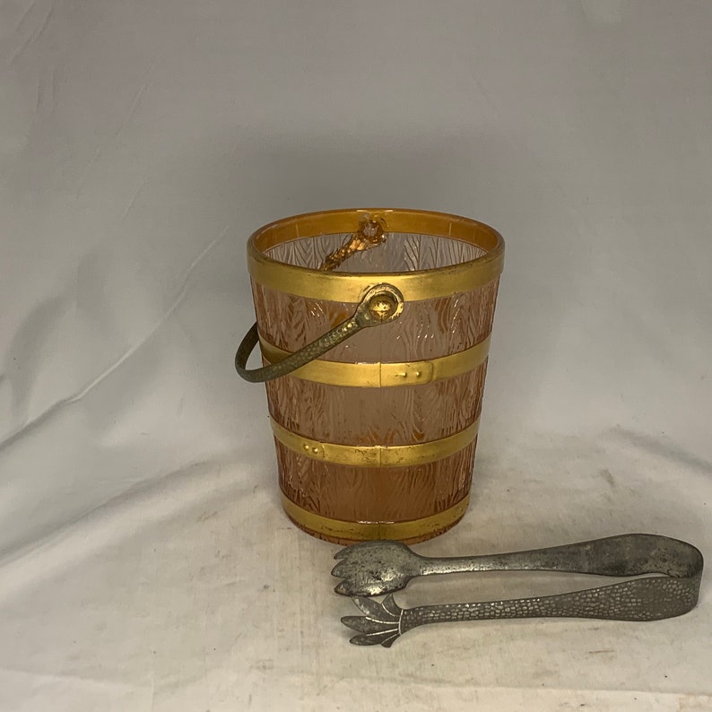 Cambridge Pink Glass Ice Bucket Keg Pattern With Tongs C. Etsy