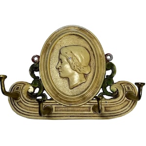 Art Nouveau Cast Iron Tie Rack: Judd Woman Profile Key Holder