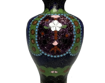 Antique Japanese Cloisonne Vase: Meiji Period Floral Enamel