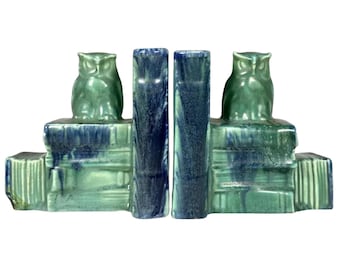 Sujetalibros de búho de cerámica artística, esmaltado flameado, artesanía alemana