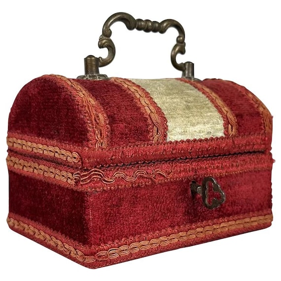 Antique Velvet Jewelry, Trinket or Sewing Box