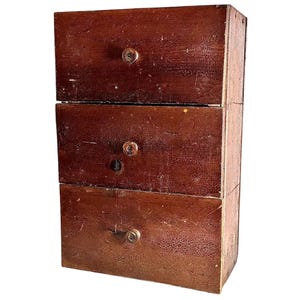 Antique Pine Three Drawer Chest: Primitive Tabletop Storage