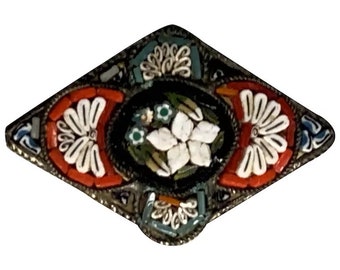 Broche de micromosaico millefiori italiano: broche floral de diamantes