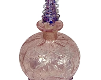 Frasco de perfume antiguo de vidrio iridiscente craquelado con tapón Rigaree