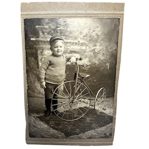Antique Cabinet Photo of Young Boy with Tricycle FREE SHIPPING!