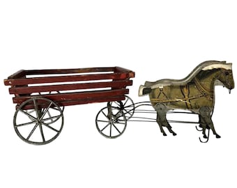 Caballos y carros de juguete antiguos de Gibbs: Litografías de Pacers, carro rojo, c. 1908