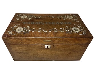Caja de puros antigua de nogal con incrustaciones de nácar - Tabac & Cigares Victorian