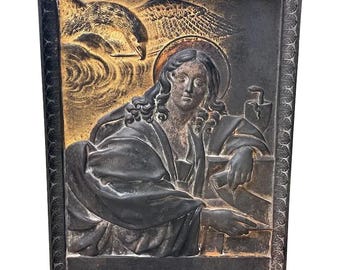 St. John the Evangelist Gilded Cast Iron Bas Relief Plaque after Domenichino