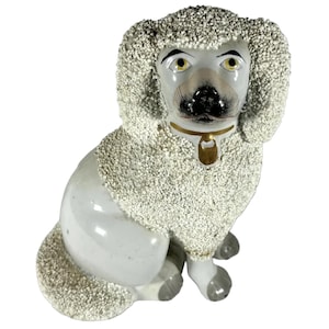 Antique Staffordshire Confetti Poodle Figurine: Hand-Painted Pottery c. 1880