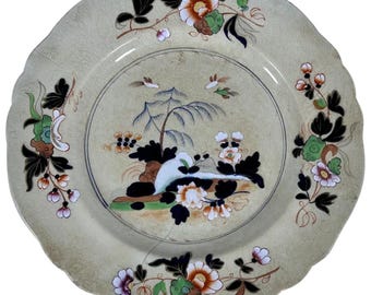 Antique Ridgway Ironstone Plate: Chinoiserie Imari Style, c. 1835