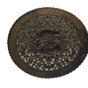 Art Nouveau Bronze Maiden Plate: Repousse Wall Plaque