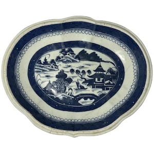 Antique Chinese Canton Blue & White Vegetable Dish, c. 1860