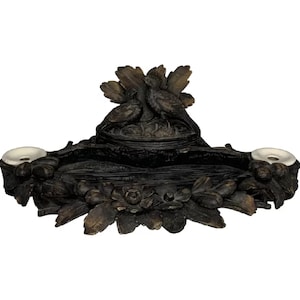 Antique Black Forest Capercaillie Double Inkwell FREE SHIPPING!