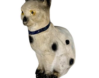 Antique Folk Art Chalkware Spotted Tabby Cat Figurine