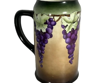 Art Nouveau Hand-Painted Grapevine Porcelain Stein Mug