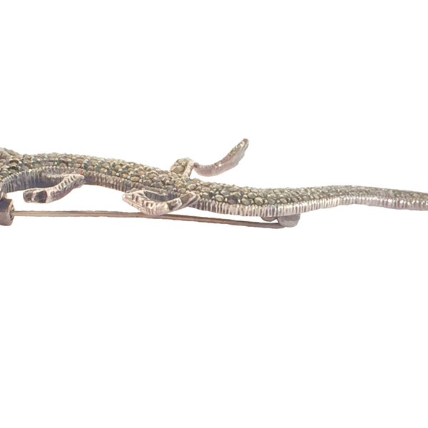 Sterling Silver Lizard Pin with Marcasites & Ruby Eyes FREE SHIPPING!