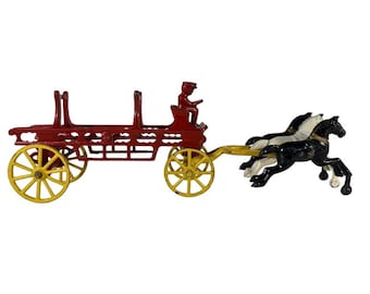 Cast Iron Horse Drawn Fireman Ladder Wagon