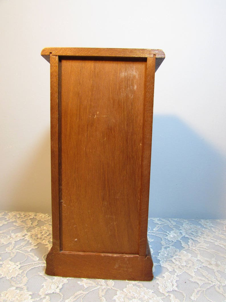 Wood Jewelry Box Floral Glass Door Mirrored Back