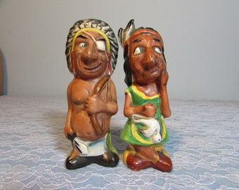 Vintage Native American Chief and Squaw Salt and Pepper Shakers